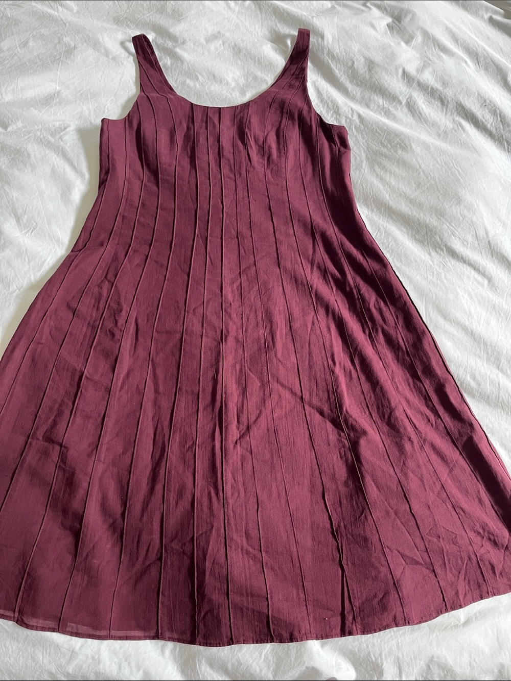 Eileen Fisher maroon burgundy deep red fall layering midi scoop neck dress